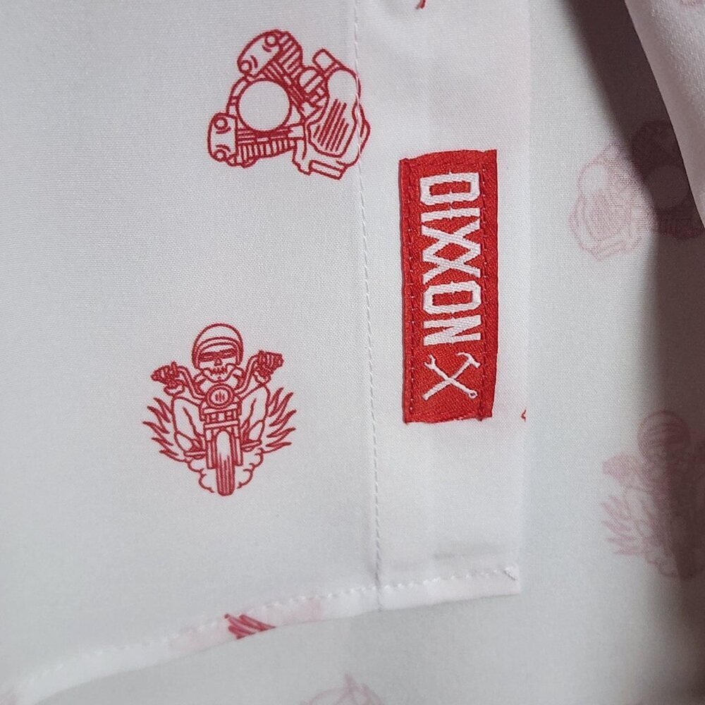 Dixxon Shirt Mens XL White Red Reaper Madness D-Lite Button Up Motorcycle Print - Picture 3 of 11